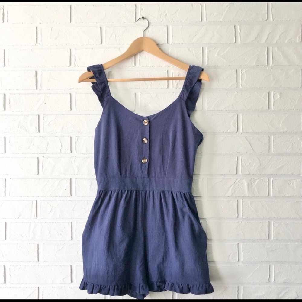 NEW Zaful navy blue ruffle button front romper 6